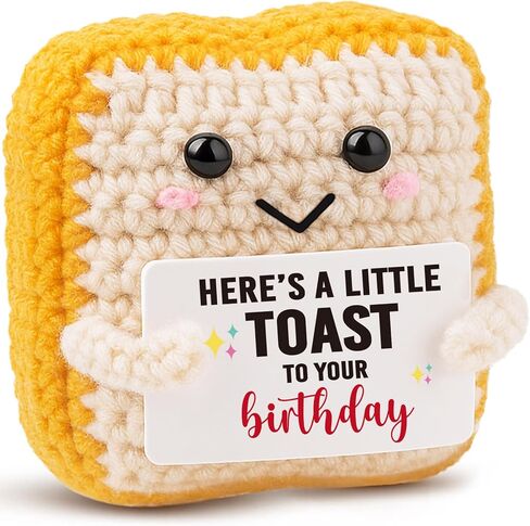 MAMAGIFTREE Funny Birthday Gift for Women Men - Crochet Toast Happy Birthday Present for Friend, Her, Him, Coworker - Handmade Amigurumi Keepsake, Unique Alternative to a Card, Cute Desk Decor in Saudi Arabia