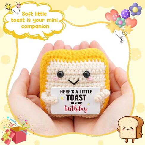 MAMAGIFTREE Funny Birthday Gift for Women Men - Crochet Toast Happy Birthday Present for Friend, Her, Him, Coworker - Handmade Amigurumi Keepsake, Unique Alternative to a Card, Cute Desk Decor in Saudi Arabia