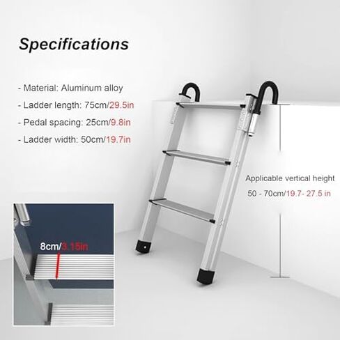 Heavy Duty Aluminum Truck Bed Ladder - Detachable Hooks, Anti-Slip Pedals for Secure Cargo Box & Trailer Access - Durable, Lightweight, & Portable Design in Saudi Arabia