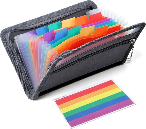 Expanding File Folder Organizer, 13 Pockets Small Accordion File Folder with Zipper and Labels 11.42x6.69 Inches Portable Coupon Receipt Document Bill Tax Holder Organizer Wallet, Gray in Saudi Arabia