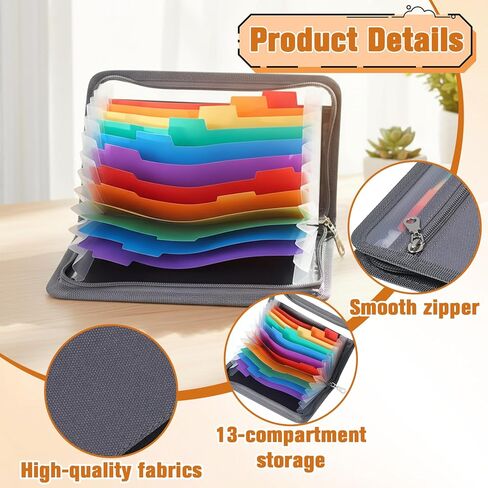Expanding File Folder Organizer, 13 Pockets Small Accordion File Folder with Zipper and Labels 11.42x6.69 Inches Portable Coupon Receipt Document Bill Tax Holder Organizer Wallet, Gray in Saudi Arabia