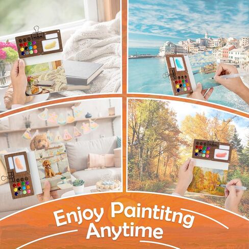 مجموعة ألوان مائية، 12 لونًا مع لوحة ألوان، 3 فرش وكتاب رسم، مجموعة سفر صغيرة بألوان مائية، طلاء ألوان مائية محمول للداخل والخارج، مجموعة طلاء ألوان مائية للبالغين، لوازم فنية in Saudi Arabia