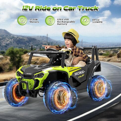 12V Kids Electric Car, Ride on Car Truck with Remote Control, LED Lights, 3 Speed Adjustable, Music, Safety Belt, Soft Start, Horn, Ride on Toys for Toddlers Boys Girls 3-6, Blue in Saudi Arabia