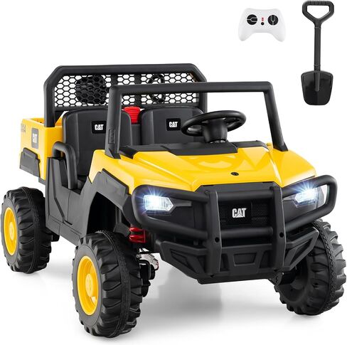 Costzon 2-Seater Caterpillar Ride on Dump Truck، 24V سيارة كهربائية للأطفال مع جهاز تحكم عن بعد، محركات 4 × 100 واط، بداية ناعمة وتعليق زنبركي، أطفال UTV مع سرير تفريغ، هدية، أصفر in Saudi Arabia