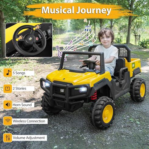 Costzon 2-Seater Caterpillar Ride on Dump Truck، 24V سيارة كهربائية للأطفال مع جهاز تحكم عن بعد، محركات 4 × 100 واط، بداية ناعمة وتعليق زنبركي، أطفال UTV مع سرير تفريغ، هدية، أصفر in Saudi Arabia