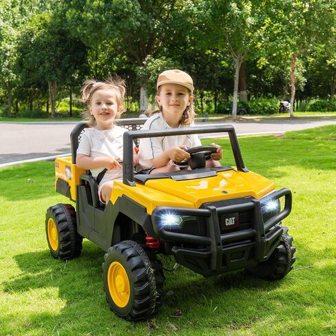 Costzon 2-Seater Caterpillar Ride on Dump Truck، 24V سيارة كهربائية للأطفال مع جهاز تحكم عن بعد، محركات 4 × 100 واط، بداية ناعمة وتعليق زنبركي، أطفال UTV مع سرير تفريغ، هدية، أصفر in Saudi Arabia