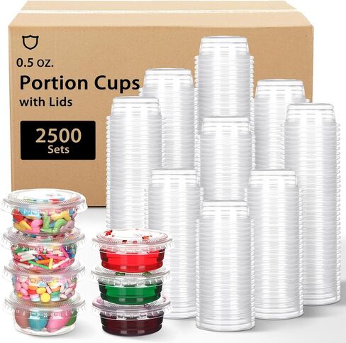 Bokon 2500 Sets Clear Plastic Portion Cups With Lids Condiment and Dipping Sauce Cups Salad Dressing Container Airtight and Stackable Souffle Cups for Lunch, Party, Trips (1 oz) in Kuwait