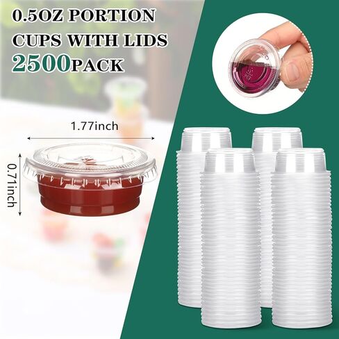 Bokon 2500 Sets Clear Plastic Portion Cups With Lids Condiment and Dipping Sauce Cups Salad Dressing Container Airtight and Stackable Souffle Cups for Lunch, Party, Trips (1 oz) in Kuwait