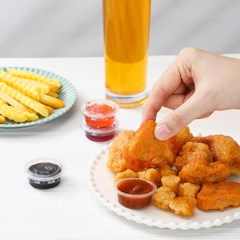 Bokon 2500 Sets Clear Plastic Portion Cups With Lids Condiment and Dipping Sauce Cups Salad Dressing Container Airtight and Stackable Souffle Cups for Lunch, Party, Trips (1 oz) in Kuwait