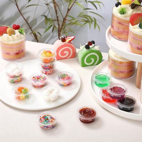 Bokon 2500 Sets Clear Plastic Portion Cups With Lids Condiment and Dipping Sauce Cups Salad Dressing Container Airtight and Stackable Souffle Cups for Lunch, Party, Trips (1 oz) in Kuwait