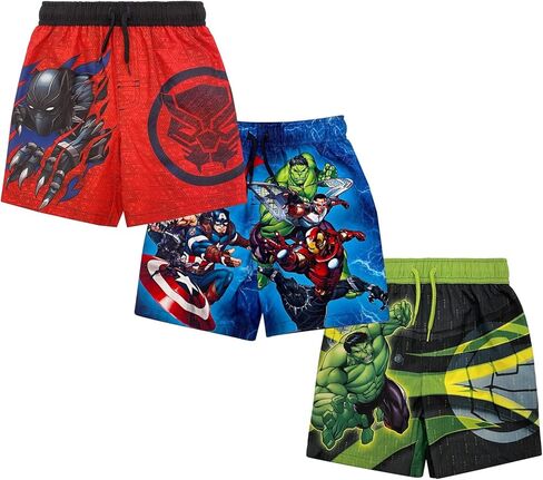 مجموعة Marvel Avengers Iron Man Thor Captain America Little Boys 3 قطع بعامل حماية من الأشعة فوق البنفسجية 50+ سروال سباحة 5-6 in Saudi Arabia