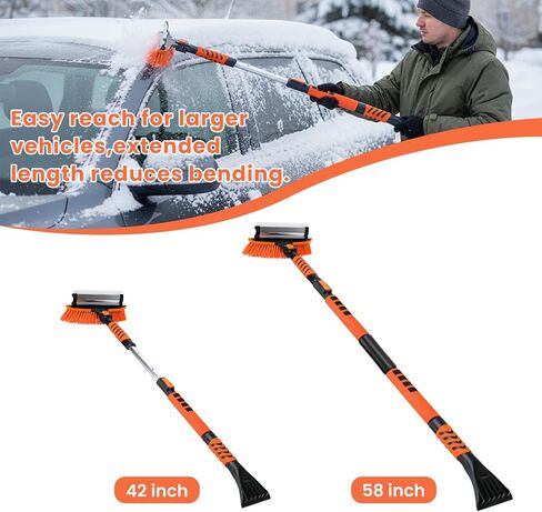 3in1 Snow Brush and Ice Scraper for Car Windshield,42'' Extendable Heavy Duty Snow Broom Vehicle Snow Removal Tool for Car SUV Trucks in Saudi Arabia