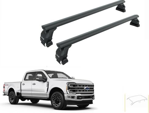 قضبان متقاطعة لرف السقف لسيارة Ford F-250 وF-350 Super Duty (2017-Up) - تناسب السقف العاري مع نقاط تثبيت مخفية، سعة 330 رطل، فتحة T من الألومنيوم، قابلة للقفل، بدون مثقاب (أسود) in Kuwait