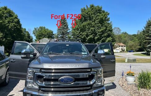 قضبان متقاطعة لرف السقف لسيارة Ford F-250 وF-350 Super Duty (2017-Up) - تناسب السقف العاري مع نقاط تثبيت مخفية، سعة 330 رطل، فتحة T من الألومنيوم، قابلة للقفل، بدون مثقاب (أسود) in Kuwait