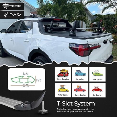 قضبان متقاطعة لرف السقف لسيارة Ford F-250 وF-350 Super Duty (2017-Up) - تناسب السقف العاري مع نقاط تثبيت مخفية، سعة 330 رطل، فتحة T من الألومنيوم، قابلة للقفل، بدون مثقاب (أسود) in Kuwait