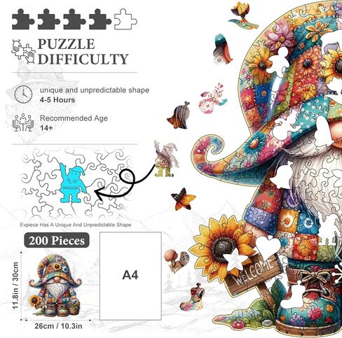 ألغاز الصور المقطوعة الخشبية، ألغاز جنوم الخشبية للبالغين بشكل فريد، ألغاز خشبية متوسطة مقاس 10.3 × 11.8 بوصة مع تغليف صندوق خشبي رائع in Kuwait