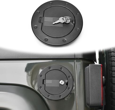 JK غطاء غطاء الغاز قفل غطاء خزان باب حشو الوقود متوافق مع 1997-2006 جيب رانجلر JK JKU Sport Rubicon Sahara الملحقات الخارجية خزان الوقود، الألومنيوم، أسود (نجمة قفل سوداء) in Kuwait