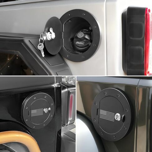 JK غطاء غطاء الغاز قفل غطاء خزان باب حشو الوقود متوافق مع 1997-2006 جيب رانجلر JK JKU Sport Rubicon Sahara الملحقات الخارجية خزان الوقود، الألومنيوم، أسود (نجمة قفل سوداء) in Kuwait