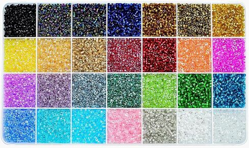Laopottbeads 14000 قطعة 2.5 مم مجموعة خرز بذور زجاجية مع فتحة كبيرة، 28 لونًا خرزًا موحدًا لمستلزمات صنع المجوهرات، أساور يدوية الصنع وقلائد وأقراط ومجموعة صنع المجوهرات in Kuwait