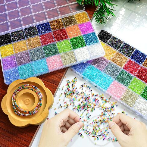 Laopottbeads 14000 قطعة 2.5 مم مجموعة خرز بذور زجاجية مع فتحة كبيرة، 28 لونًا خرزًا موحدًا لمستلزمات صنع المجوهرات، أساور يدوية الصنع وقلائد وأقراط ومجموعة صنع المجوهرات in Kuwait