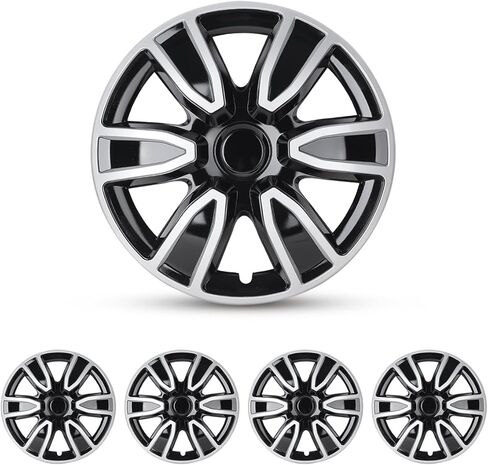 أغطية إطارات عالمية مقاس 15 بوصة من WOLFSTORM، أغطية حافة عجلة R15 ABS، غطاء غطاء محور خارجي بديل لغطاء الإطارات التلقائي - مجموعة من 4 قطع (فضي وأسود) in Kuwait