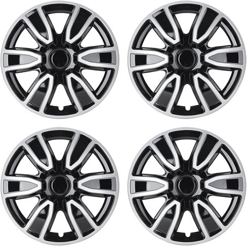 أغطية إطارات عالمية مقاس 15 بوصة من WOLFSTORM، أغطية حافة عجلة R15 ABS، غطاء غطاء محور خارجي بديل لغطاء الإطارات التلقائي - مجموعة من 4 قطع (فضي وأسود) in Kuwait
