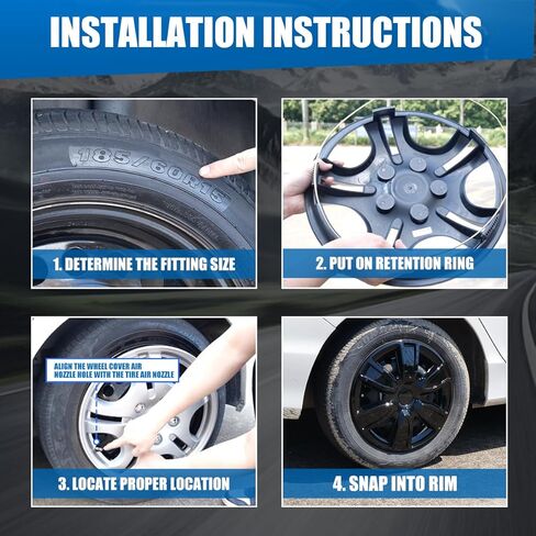 أغطية إطارات عالمية مقاس 15 بوصة من WOLFSTORM، أغطية حافة عجلة R15 ABS، غطاء غطاء محور خارجي بديل لغطاء الإطارات التلقائي - مجموعة من 4 قطع (فضي وأسود) in Kuwait