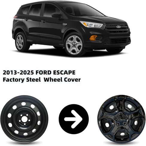 17-inch Hubcaps Compatible with Ford Escape 2013-2025; Wheel Covers; Set of 4 pcs (Glossy Black) in Saudi Arabia