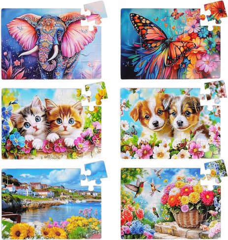 6 Packs 20 Large Piece Puzzles for Seniors with Dementia│Alzheimer’s Puzzles Memory Cognitive Games Easy Jigsaw Puzzles for Elderly Seniors with 6 Storage Bags(Animal) in Saudi Arabia
