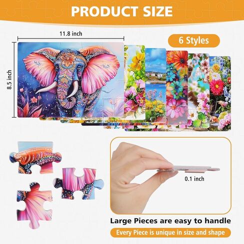 6 Packs 20 Large Piece Puzzles for Seniors with Dementia│Alzheimer’s Puzzles Memory Cognitive Games Easy Jigsaw Puzzles for Elderly Seniors with 6 Storage Bags(Animal) in Saudi Arabia