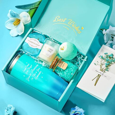 ANLEMIN Birthday Gifts for Women, Mothers Day Gifts for Mom, Wife, Relaxation Self Care Mothers Day Gift Basket Set with Luxurious Flannel Blanket, Get Well Gifts for Women, Gifts for Her in Saudi Arabia