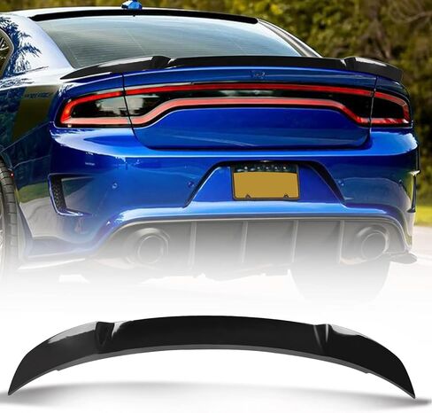 جناح سبويلر خلفي متوافق مع 2011-2022 دودج تشارجر SRT، GT، دايتونا، SXT، RT، SE، Pursuit، جناح سبويلر سيارة هيلكات لشاحن 4 أبواب سيدان ديكليد شفة الجناح أسود لامع in Kuwait