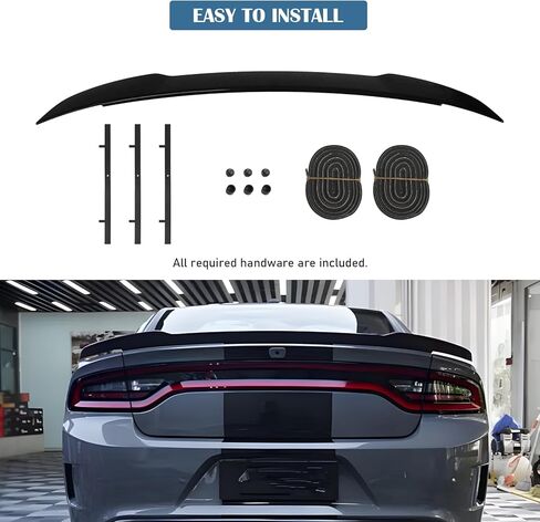 جناح سبويلر خلفي متوافق مع 2011-2022 دودج تشارجر SRT، GT، دايتونا، SXT، RT، SE، Pursuit، جناح سبويلر سيارة هيلكات لشاحن 4 أبواب سيدان ديكليد شفة الجناح أسود لامع in Kuwait