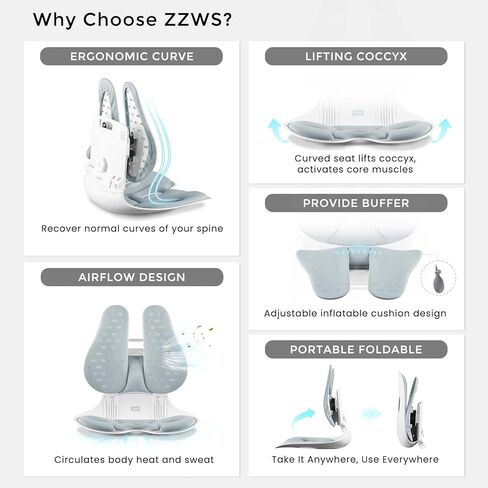 ZZWS Foldable Ergonomic Back and Lumbar Support with Adjustable Inflatable Lumbar Cushion for Good Posture Correction and Back Pain Relief, Perfect for Office, Floor Seat and Work from Home in Saudi Arabia