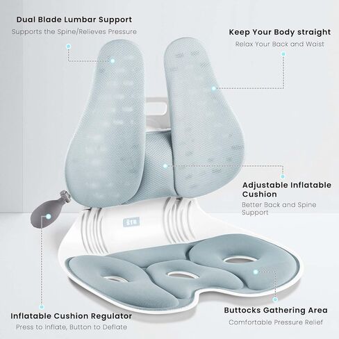 ZZWS Foldable Ergonomic Back and Lumbar Support with Adjustable Inflatable Lumbar Cushion for Good Posture Correction and Back Pain Relief, Perfect for Office, Floor Seat and Work from Home in Saudi Arabia