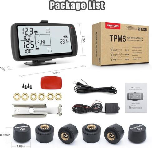 نظام مراقبة ضغط الإطارات من بروماتا RV (0-203PSI)، شاشة 5.8 بوصة مع مسافة نقل 98 قدمًا، TPMS للمقطورة مع 10 أجهزة استشعار، مراقب ضغط الإطارات للسفر RV Camper Trailer Motorhome Coach in Kuwait