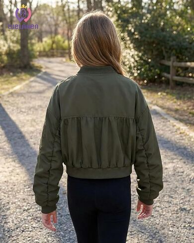 WELAKEN Lightweight Multiple Pockets Zip Up Bomber Jacket for Girls Toddler & Kids II Little Girl's Casual Flight Crop Jacket in Kuwait