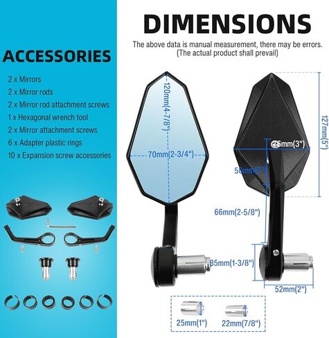 DREAMIZER Motorcycle Bar End Mirrors Black CNC Bar End Mirrors for Motorcycles Compatible with Honda Kawasaki Suzuki Scooter and More (Blue Glass Lens) in Saudi Arabia