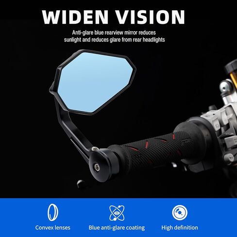 DREAMIZER Motorcycle Bar End Mirrors Black CNC Bar End Mirrors for Motorcycles Compatible with Honda Kawasaki Suzuki Scooter and More (Blue Glass Lens) in Saudi Arabia