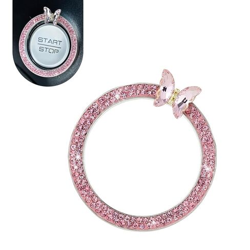 Bling Push Start Button Cover, Sparkling Butterfly Car Engine Start Stop Decorative Ring, Key Ignition Knob Decoration with Rhinestones, Car Push to Start Button Accessories for Women (Pink) in Saudi Arabia