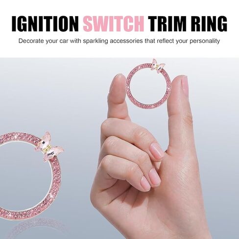 Bling Push Start Button Cover, Sparkling Butterfly Car Engine Start Stop Decorative Ring, Key Ignition Knob Decoration with Rhinestones, Car Push to Start Button Accessories for Women (Pink) in Saudi Arabia