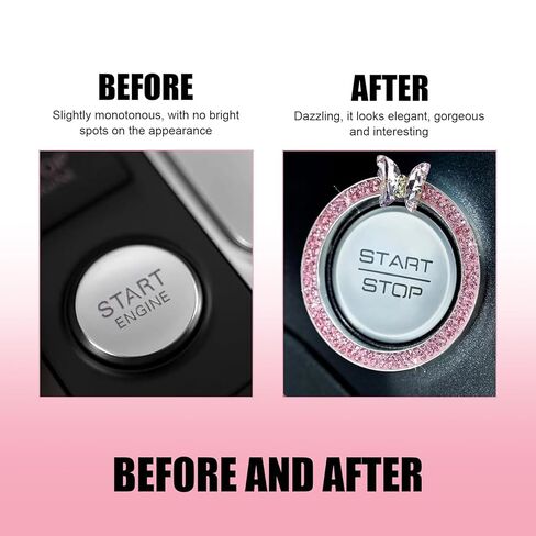 Bling Push Start Button Cover, Sparkling Butterfly Car Engine Start Stop Decorative Ring, Key Ignition Knob Decoration with Rhinestones, Car Push to Start Button Accessories for Women (Pink) in Saudi Arabia