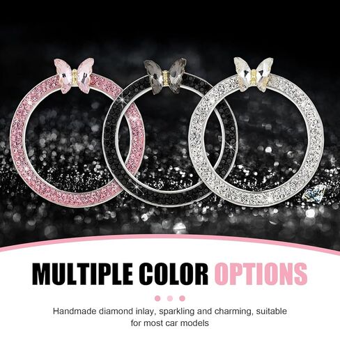 Bling Push Start Button Cover, Sparkling Butterfly Car Engine Start Stop Decorative Ring, Key Ignition Knob Decoration with Rhinestones, Car Push to Start Button Accessories for Women (Pink) in Saudi Arabia