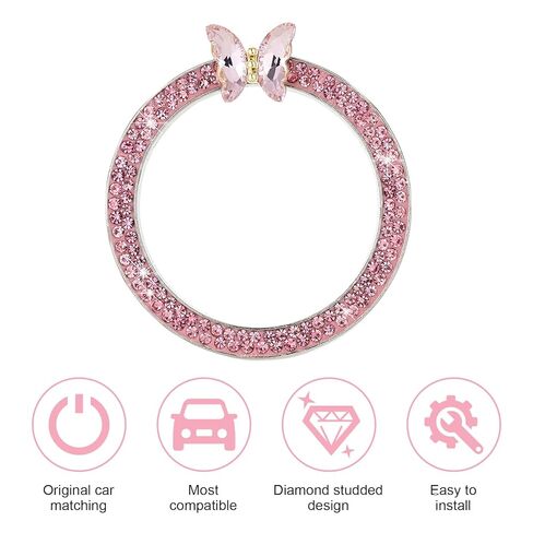 Bling Push Start Button Cover, Sparkling Butterfly Car Engine Start Stop Decorative Ring, Key Ignition Knob Decoration with Rhinestones, Car Push to Start Button Accessories for Women (Pink) in Saudi Arabia