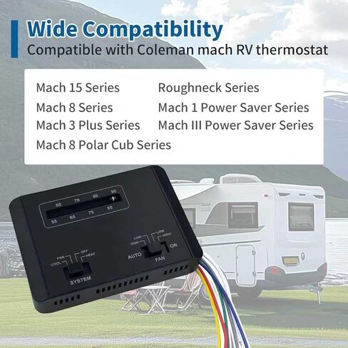 Direct Replacement 7330F3852 RV Thermostat - Single-Stage Heating/Cooling Control, 12V DC, Compatible with Coleman Mach Series RV Air Conditioners (Black) in Saudi Arabia
