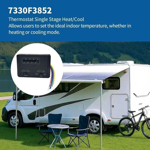 Direct Replacement 7330F3852 RV Thermostat - Single-Stage Heating/Cooling Control, 12V DC, Compatible with Coleman Mach Series RV Air Conditioners (Black) in Saudi Arabia