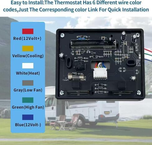 Direct Replacement 7330F3852 RV Thermostat - Single-Stage Heating/Cooling Control, 12V DC, Compatible with Coleman Mach Series RV Air Conditioners (Black) in Saudi Arabia