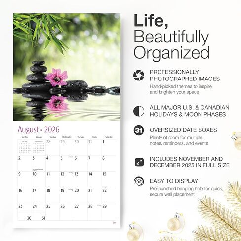 RED EMBER Zen 2026 Wall Calendar 12 Month | 12" x 24" Open | Thick & Sturdy Paper | Holiday Gift | Nature Inspirational Calendar 2026 in Saudi Arabia