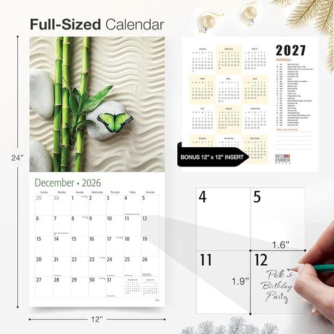 RED EMBER Zen 2026 Wall Calendar 12 Month | 12" x 24" Open | Thick & Sturdy Paper | Holiday Gift | Nature Inspirational Calendar 2026 in Saudi Arabia