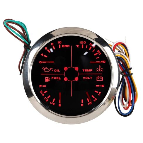 5in1 Multifunction Gauge 85mm, Stainless Steel Frame, Anti Fog Glass, DC 9 32V Power, Monitoring Oil Level, Oil Pressure, Water Temp, Voltage (White °F/PSI) in Saudi Arabia
